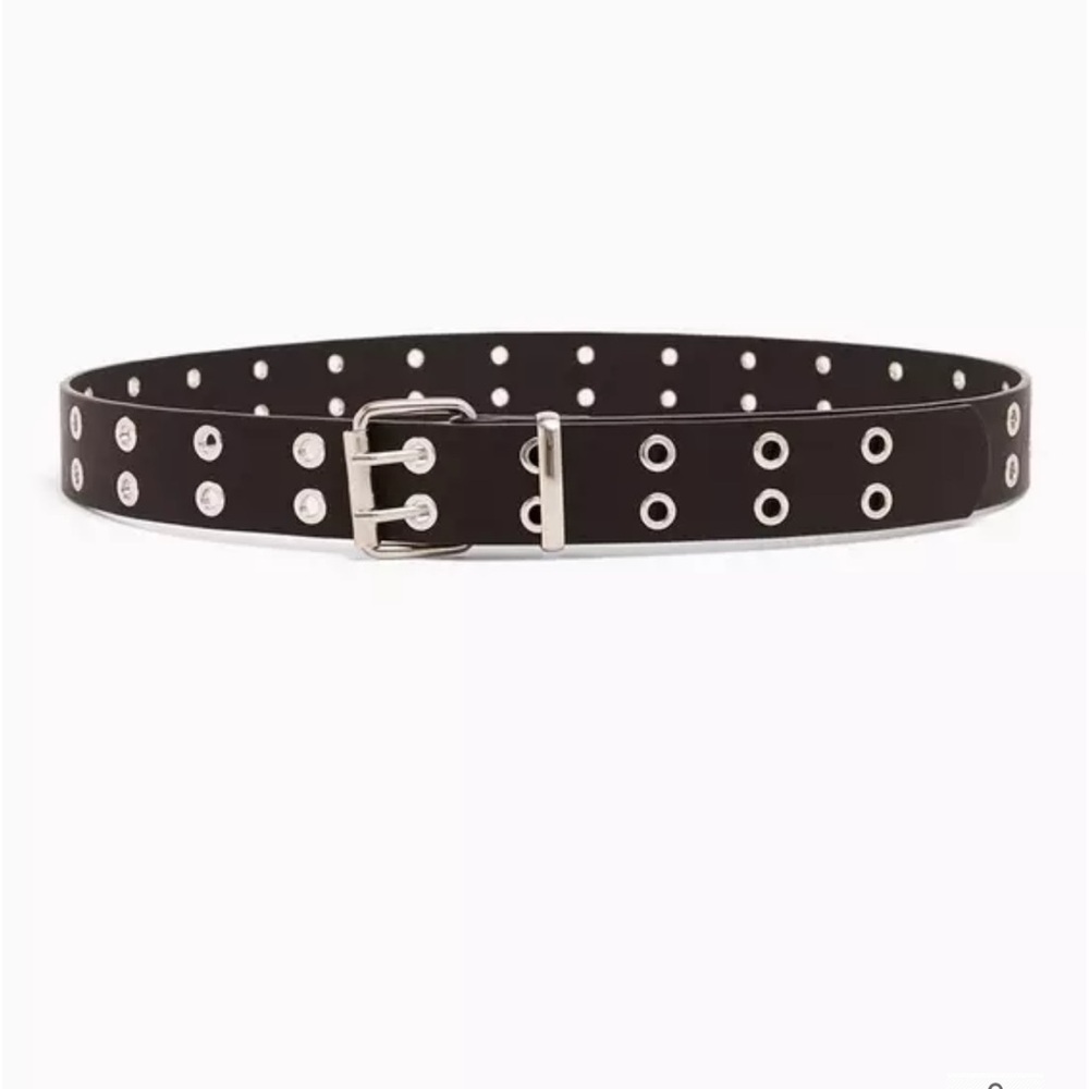 Double Grommet Faux Black Leather Belt